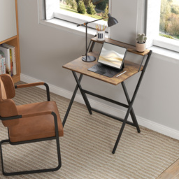 HOMCOM 70 cm Folding Computer Desk with Monitor Shelf - Rustic Brown - thumbnail 7