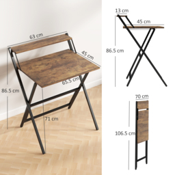 HOMCOM 70 cm Folding Computer Desk with Monitor Shelf - Rustic Brown - thumbnail 3