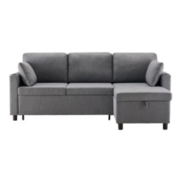 L-Shaped Corner Sofa Bed with Storage, 3 Seater Pull-Out Convertible Settee with Cup Holders and Magazine Pockets, 212x141x87.5 cm, Grey - Aosom UK - thumbnail 2