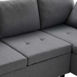 L-Shaped Corner Sofa Bed with Storage, 3 Seater Pull-Out Convertible Settee with Cup Holders and Magazine Pockets, 212x141x87.5 cm, Grey - Aosom UK - thumbnail 9