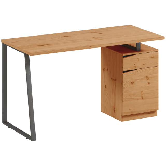 HOMCOM Computer Desk, Writing Desk with Cabinet, Drawer, Metal Legs, Work Table for Home Office Study, Natural Wood Finish - image 1
