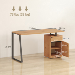 HOMCOM Computer Desk, Writing Desk with Cabinet, Drawer, Metal Legs, Work Table for Home Office Study, Natural Wood Finish - thumbnail 3