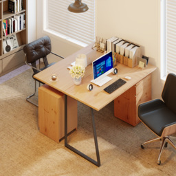 HOMCOM Computer Desk, Writing Desk with Cabinet, Drawer, Metal Legs, Work Table for Home Office Study, Natural Wood Finish - thumbnail 9