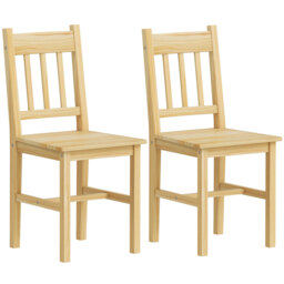 HOMCOM Dining Chairs Set of 2, Kitchen Chair with Slat Back, Pine Wood Structure for Living Room and Dining Room, Natural - thumbnail 1