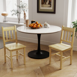 HOMCOM Dining Chairs Set of 2, Kitchen Chair with Slat Back, Pine Wood Structure for Living Room and Dining Room, Natural - thumbnail 8