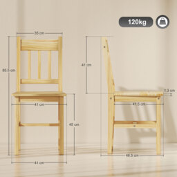 HOMCOM Dining Chairs Set of 2, Kitchen Chair with Slat Back, Pine Wood Structure for Living Room and Dining Room, Natural - thumbnail 3