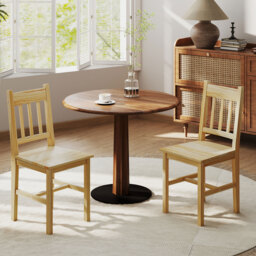 HOMCOM Dining Chairs Set of 2, Kitchen Chair with Slat Back, Pine Wood Structure for Living Room and Dining Room, Natural - thumbnail 2