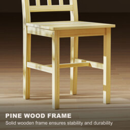 HOMCOM Dining Chairs Set of 2, Kitchen Chair with Slat Back, Pine Wood Structure for Living Room and Dining Room, Natural - thumbnail 6