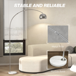 HOMCOM Arc Floor Lamp for Living Room, Modern Adjustable Standing Lamp with Faux Black Marble Base Silver Tone - thumbnail 6
