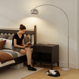HOMCOM Arc Floor Lamp for Living Room, Modern Adjustable Standing Lamp with Faux Black Marble Base Silver Tone - thumbnail 9