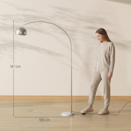 HOMCOM Arc Floor Lamp for Living Room, Modern Adjustable Standing Lamp with Faux Black Marble Base Silver Tone - thumbnail 3