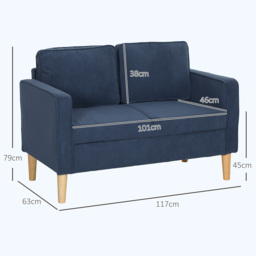 HOMCOM Small Two-Seater Corduroy Sofa - Blue - thumbnail 3
