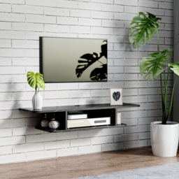 "HOMCOM Floating TV Unit Stand for TVs up to 40"", Wall Mounted Media Console with Storage Shelf, Entertainment Center, Black - Aosom UK" - thumbnail 2