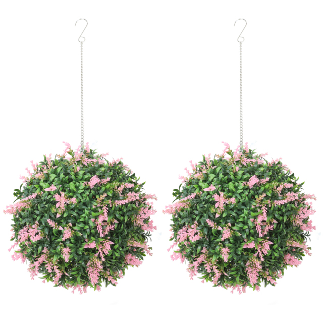 HOMCOM Set of 2 Artificial Plant Topiary Balls, UV-protected Fake Decorative Plants, Pink - image 1