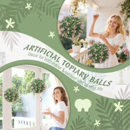 HOMCOM Set of 2 Artificial Plant Topiary Balls, UV-protected Fake Decorative Plants, Pink - thumbnail 4