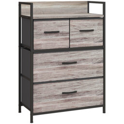 HOMCOM Rustic Chest of Four Fabric Drawers - Grey Wood Effect - Aosom UK - thumbnail 1