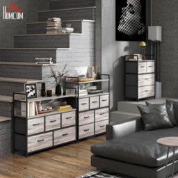 HOMCOM Rustic Chest of Four Fabric Drawers - Grey Wood Effect - Aosom UK - thumbnail 8