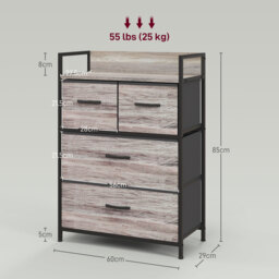 HOMCOM Rustic Chest of Four Fabric Drawers - Grey Wood Effect - Aosom UK - thumbnail 3