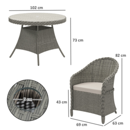 Outsunny 4 Seater Rattan Garden Furniture Set with Cushions, Round PE Rattan Dining Set with Glass-Top Table, Umbrella Hole, Outdoor Garden Table and Chairs, Grey - thumbnail 3