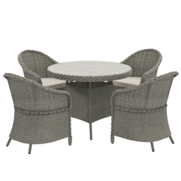 Outsunny 4 Seater Rattan Garden Furniture Set with Cushions, Round PE Rattan Dining Set with Glass-Top Table, Umbrella Hole, Outdoor Garden Table and Chairs, Grey - thumbnail 1