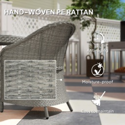 Outsunny 4 Seater Rattan Garden Furniture Set with Cushions, Round PE Rattan Dining Set with Glass-Top Table, Umbrella Hole, Outdoor Garden Table and Chairs, Grey - thumbnail 6