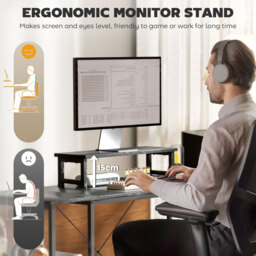HOMCOM 168cm Reversible L Shaped Desk, Industrial Corner Computer Desk with Adjustable Shelf, Storage Bag, Monitor Stand, Black - thumbnail 6