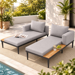 Modular Outdoor Double Chaise Lounge with Sturdy Iron Frame, Stylish Garden Sun Lounger for Patio & Poolside, 150L x 140W x 55H cm, Gray - Aosom UK - thumbnail 3