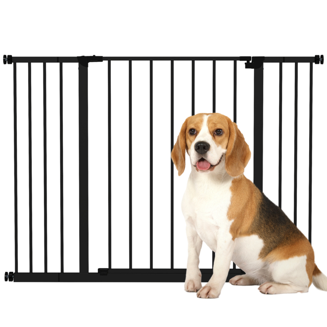 PawHut Safety Pet Gate, Auto-Close Metal Dog Barrier with Adjustable Width 76-107cm, Stair Door, Black - Aosom UK - image 1