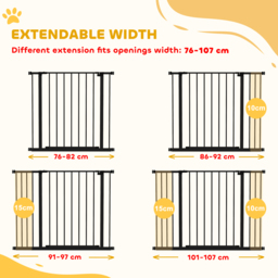 PawHut Safety Pet Gate, Auto-Close Metal Dog Barrier with Adjustable Width 76-107cm, Stair Door, Black - Aosom UK - thumbnail 4