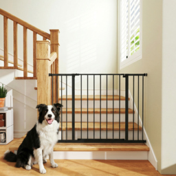 PawHut Safety Pet Gate, Auto-Close Metal Dog Barrier with Adjustable Width 76-107cm, Stair Door, Black - Aosom UK - thumbnail 2