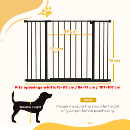 PawHut Safety Pet Gate, Auto-Close Metal Dog Barrier with Adjustable Width 76-107cm, Stair Door, Black - Aosom UK - thumbnail 3