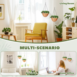 HOMCOM Artificial Flowers in Basket Set of 2, Artificial Hanging Baskets with PE Leaves, 18 Flowers and 3 Pinecones in Pot, Decorative Faux Plant for Home Office Decor, Green - thumbnail 6