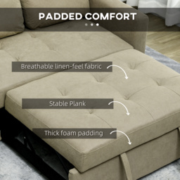 HOMCOM Loveseat Sofa Bed, Convertible Bed Settee with 2 Cushions, Side Pockets for Living Room, Light Brown - thumbnail 6