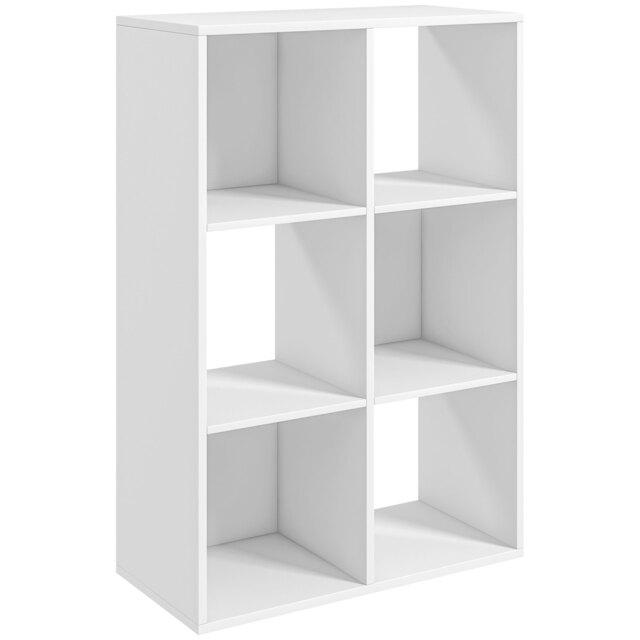 HOMCOM 6 Cubes Storage Unit, 3-Tier Particle Board Bookcase Organiser for Home Office, White - Aosom UK - image 1