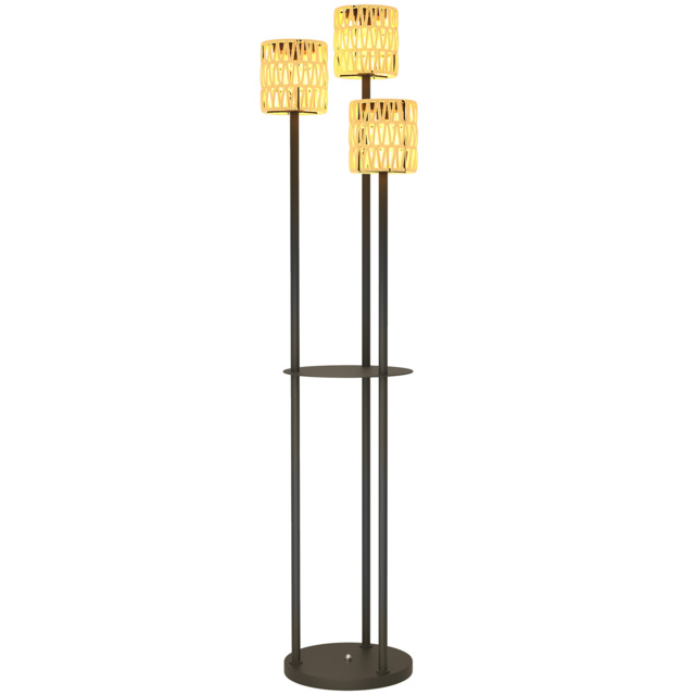 Outsunny Boho Rattan Floor Lamp, 3-Lights Rattan Lamp with Shelf, Freestanding Solar Garden Light with Auto On/Off Lights, IP44 Waterproof for Porch, Pathway, Deck, Yellow - image 1