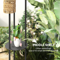 Outsunny Boho Rattan Floor Lamp, 3-Lights Rattan Lamp with Shelf, Freestanding Solar Garden Light with Auto On/Off Lights, IP44 Waterproof for Porch, Pathway, Deck, Yellow - thumbnail 7
