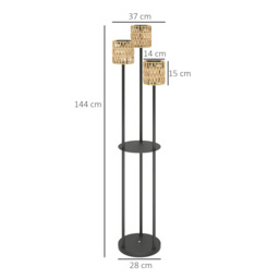 Outsunny Boho Rattan Floor Lamp, 3-Lights Rattan Lamp with Shelf, Freestanding Solar Garden Light with Auto On/Off Lights, IP44 Waterproof for Porch, Pathway, Deck, Yellow - thumbnail 3