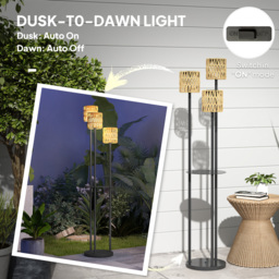 Outsunny Boho Rattan Floor Lamp, 3-Lights Rattan Lamp with Shelf, Freestanding Solar Garden Light with Auto On/Off Lights, IP44 Waterproof for Porch, Pathway, Deck, Yellow - thumbnail 6