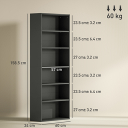 HOMCOM Six Shelf Bookcase - Black - thumbnail 3