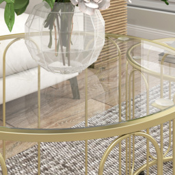 HOMCOM Round Coffee Table Set of 2, Glass Nest of Tables with Metal Frame and Tempered Glass Tabletop, Modern Side Tables for Living Room, Gold Tone - thumbnail 9