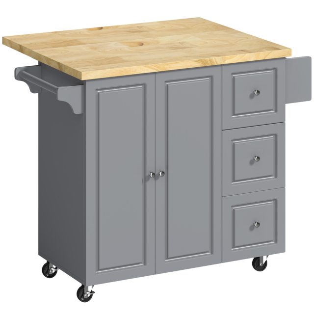 HOMCOM Kitchen Island on Wheels, Rolling Kitchen Storage Trolley with Drop Leaf, Drawers, Towel and Spice Rack, Grey - image 1