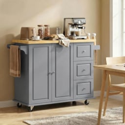 HOMCOM Kitchen Island on Wheels, Rolling Kitchen Storage Trolley with Drop Leaf, Drawers, Towel and Spice Rack, Grey - thumbnail 8