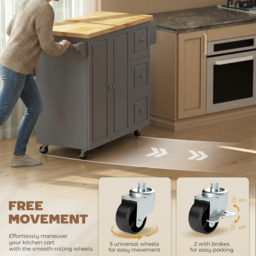 HOMCOM Kitchen Island on Wheels, Rolling Kitchen Storage Trolley with Drop Leaf, Drawers, Towel and Spice Rack, Grey - thumbnail 7