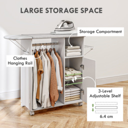 HOMCOM Rolling Ironing Board Cabinet, Foldable Ironing Station with Storage, Wheels for Home, Laundry Room, White - thumbnail 6
