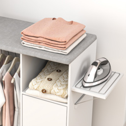 HOMCOM Rolling Ironing Board Cabinet, Foldable Ironing Station with Storage, Wheels for Home, Laundry Room, White - thumbnail 9