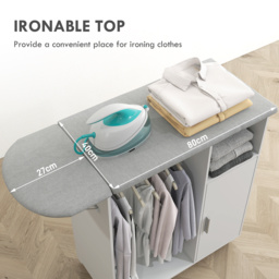 HOMCOM Rolling Ironing Board Cabinet, Foldable Ironing Station with Storage, Wheels for Home, Laundry Room, White - thumbnail 4