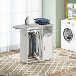 HOMCOM Rolling Ironing Board Cabinet, Foldable Ironing Station with Storage, Wheels for Home, Laundry Room, White - thumbnail 8