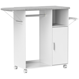 HOMCOM Rolling Ironing Board Cabinet, Foldable Ironing Station with Storage, Wheels for Home, Laundry Room, White - thumbnail 1