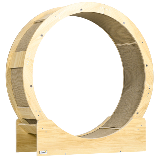PawHut Cat Wheel with Brake, Scratching Pads, Oak - Aosom UK - image 1