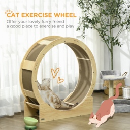 PawHut Cat Wheel with Brake, Scratching Pads, Oak - Aosom UK - thumbnail 4